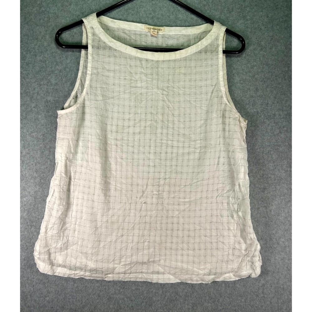 Eileen Fisher Tank Top Womens Small White Textured Sheer Sleeveless Round Neck